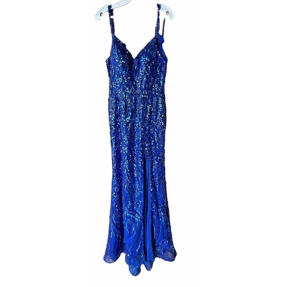 Blue Sequin Prom Formal Dress Full Length Women's Small/6 Dancing Queen - Picture 6 of 9